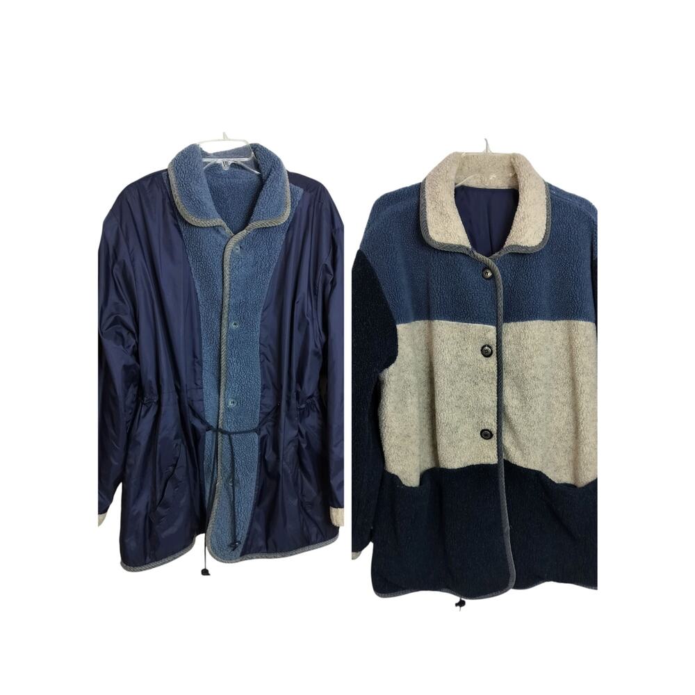 M809)Current Seen Reversible Sherpa Coat Rain Teddy Jacket Button Down Unisex 1X